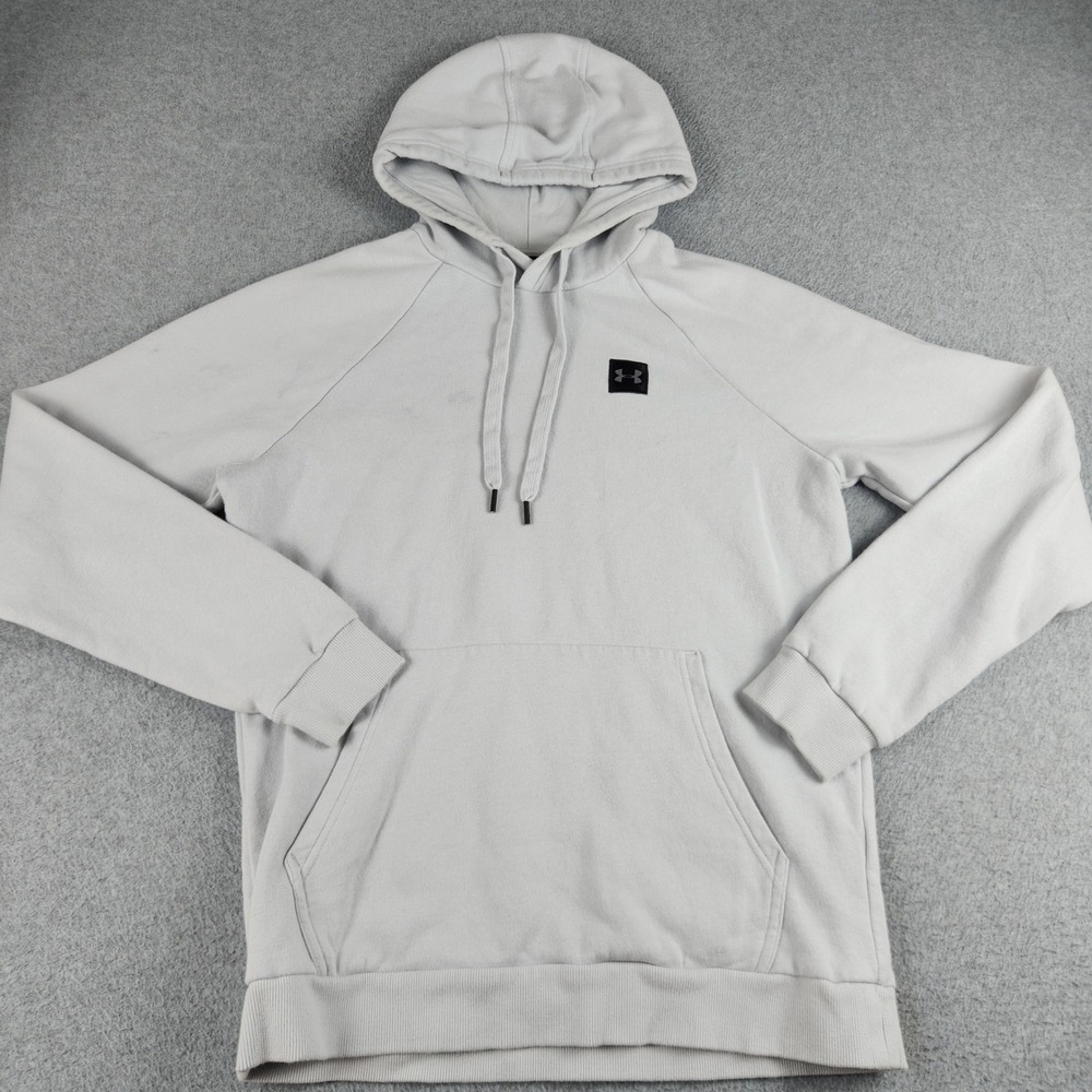 Under Armour Hoodie Mens Medium Gray Rival Fleece Lined Athleisure Pullover Logo